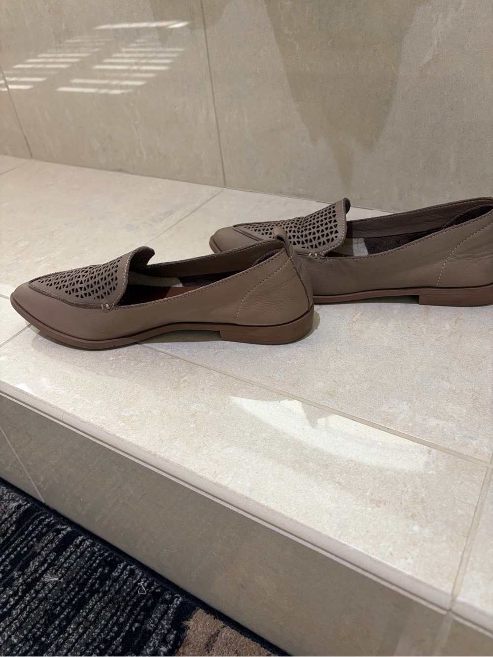 Bueno Taupe Perforated Leather Slip-On Loafers